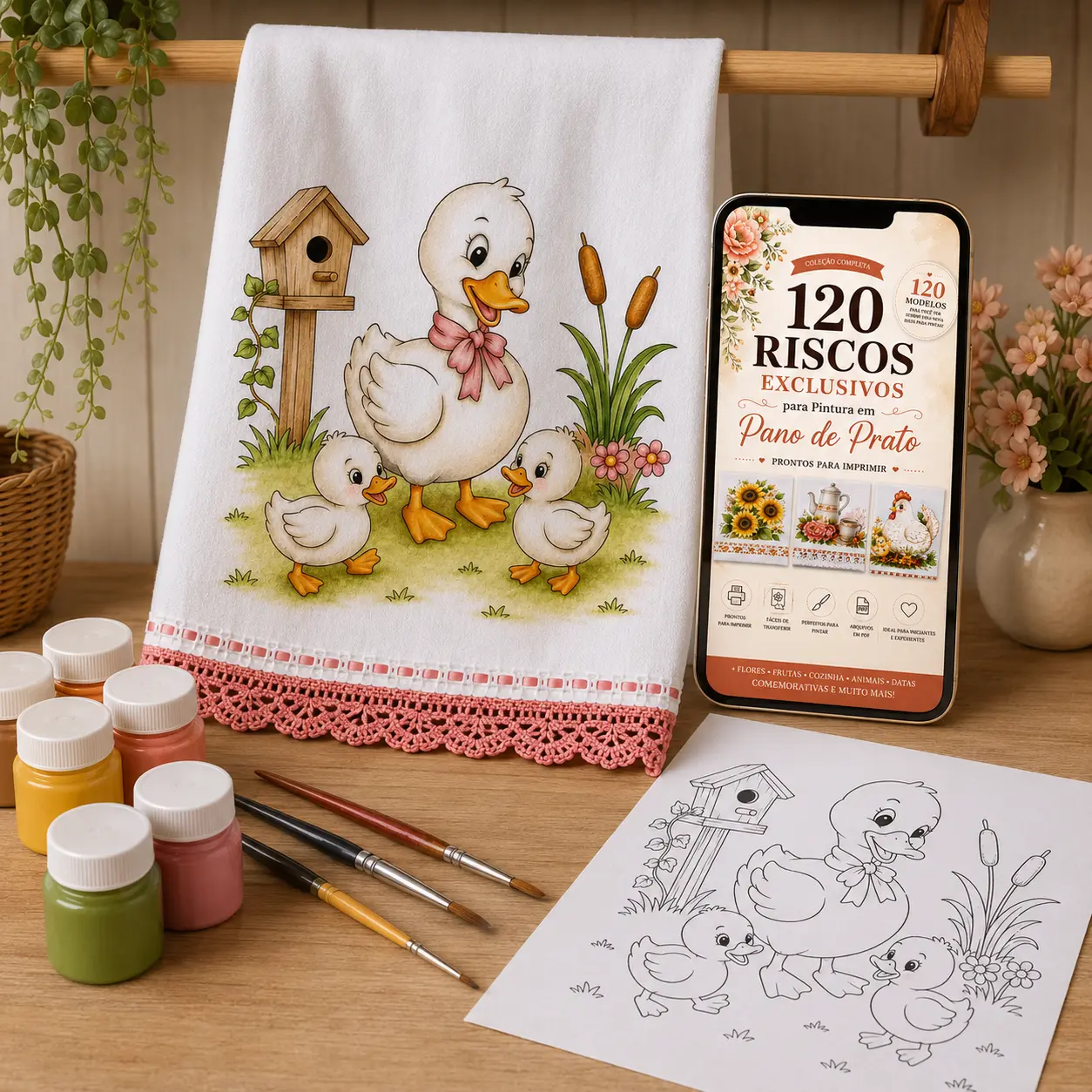 Mockup da coleção com 120 riscos para pintura em pano de prato