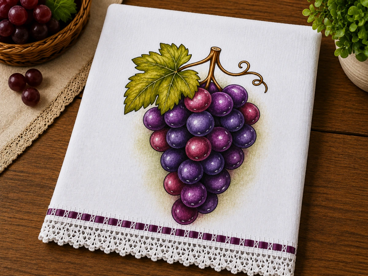 Terceiro pano de prato finalizado com o mesmo desenho